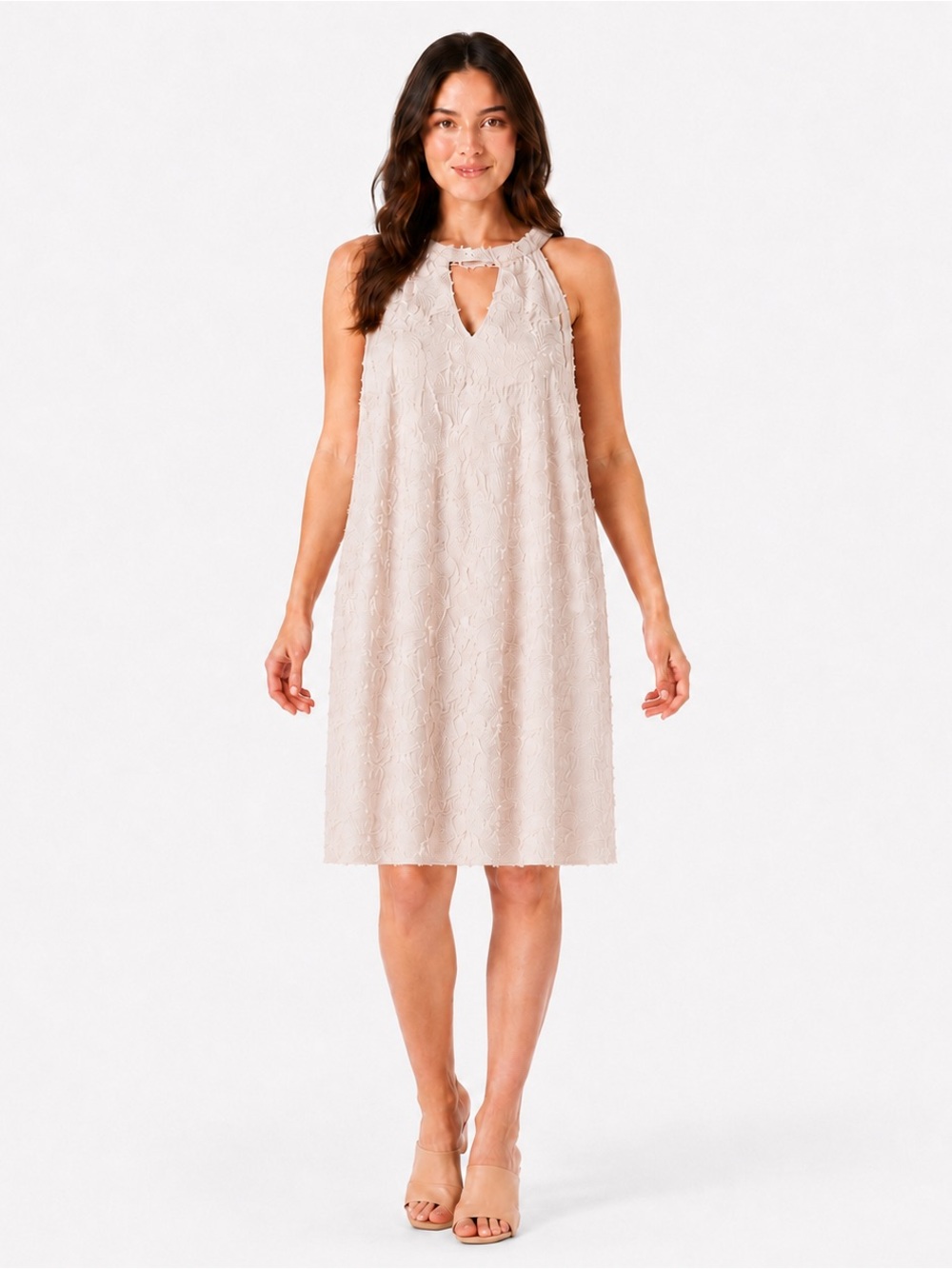 Gianni Bini XL Blush Pink Eyelash Floral Halter Keyhole Shift Dress